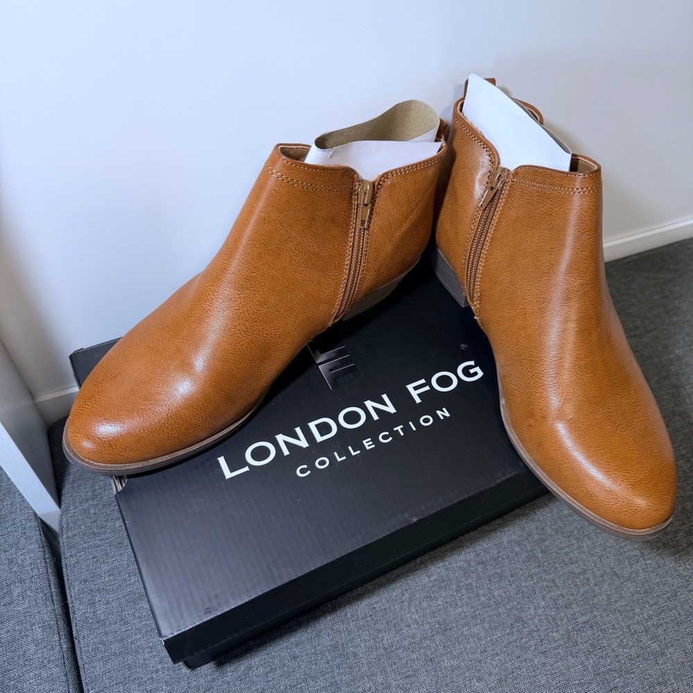 London Fog Tina Womens Ankle Boots EEW-Brown Pointed Toe Booties 9.5W